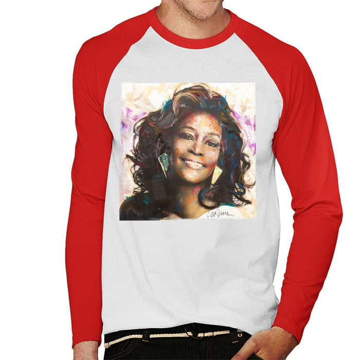 Sidney Maurer Original Portrait Of Whitney Houston Triangle Earrings Mens Baseball Long Sleeved T-Shirt - Mens Baseball Long Sleeved T-Shirt