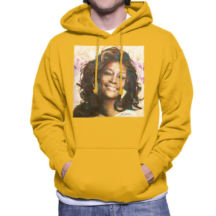 Sidney Maurer Original Portrait Of Whitney Houston Triangle Earrings Mens Hooded Sweatshirt - Small / Gold - Mens Hooded Sweatshirt