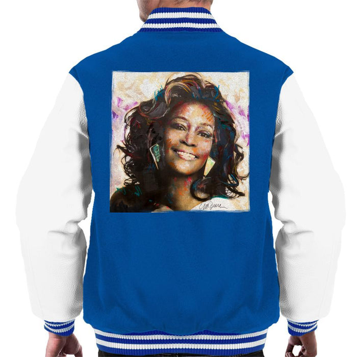 Sidney Maurer Original Portrait Of Whitney Houston Triangle Earrings Mens Varsity Jacket - Small / Royal/White - Mens Varsity Jacket