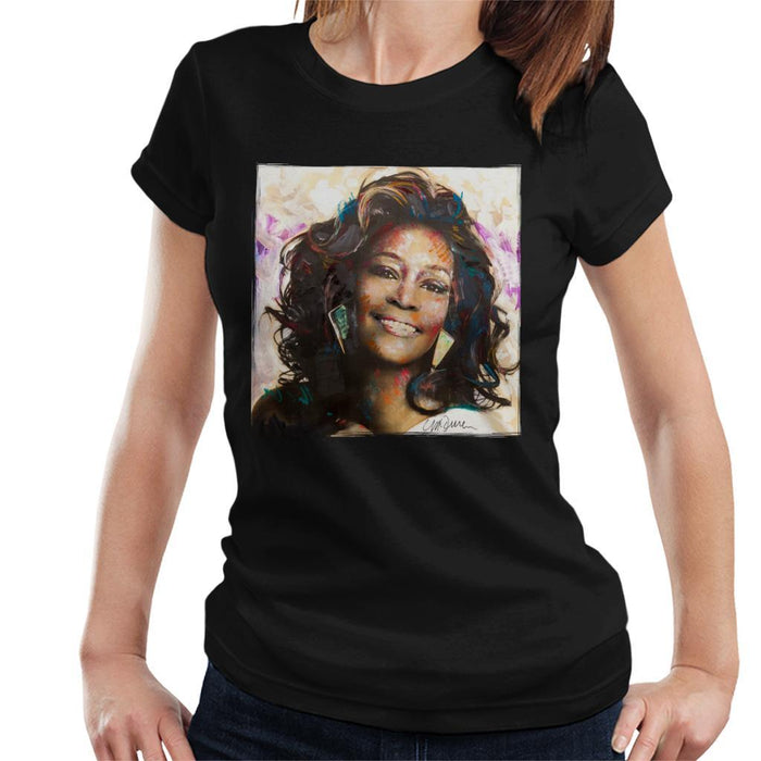Sidney Maurer Original Portrait Of Whitney Houston Triangle Earrings Womens T-Shirt - Womens T-Shirt