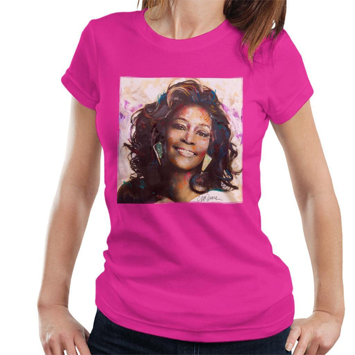 Sidney Maurer Original Portrait Of Whitney Houston Triangle Earrings Womens T-Shirt - Womens T-Shirt