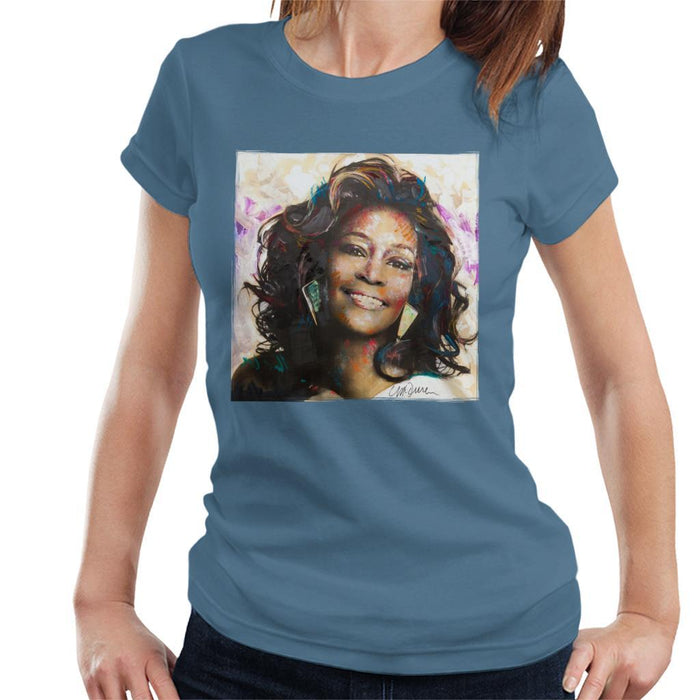 Sidney Maurer Original Portrait Of Whitney Houston Triangle Earrings Womens T-Shirt - Womens T-Shirt