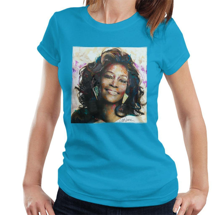 Sidney Maurer Original Portrait Of Whitney Houston Triangle Earrings Womens T-Shirt - Womens T-Shirt