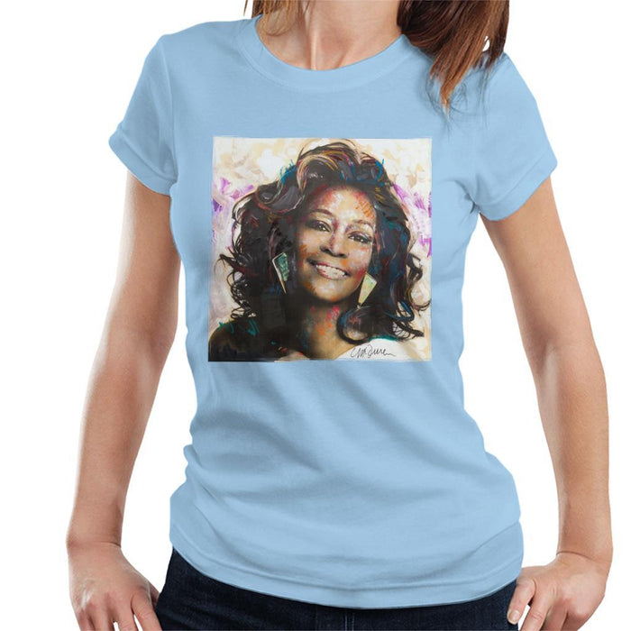 Sidney Maurer Original Portrait Of Whitney Houston Triangle Earrings Womens T-Shirt - Womens T-Shirt