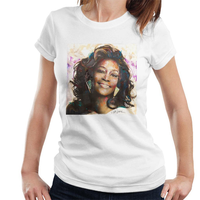 Sidney Maurer Original Portrait Of Whitney Houston Triangle Earrings Womens T-Shirt - Womens T-Shirt
