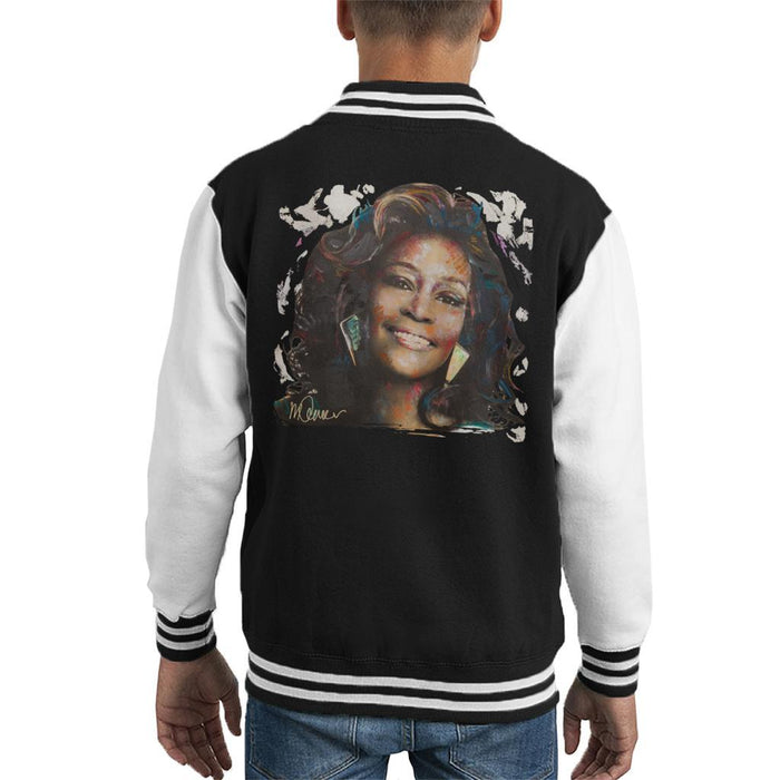 Sidney Maurer Original Portrait Of Whitney Houston White Kids Varsity Jacket - Kids Boys Varsity Jacket