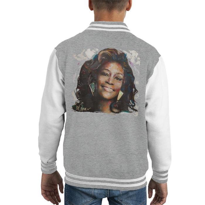 Sidney Maurer Original Portrait Of Whitney Houston White Kids Varsity Jacket - Kids Boys Varsity Jacket