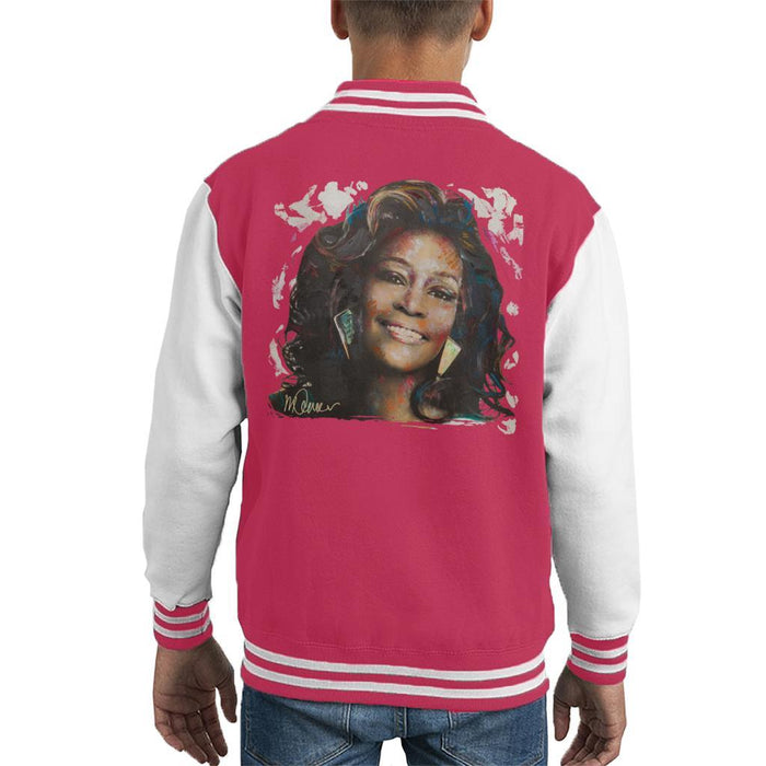 Sidney Maurer Original Portrait Of Whitney Houston White Kids Varsity Jacket - Kids Boys Varsity Jacket