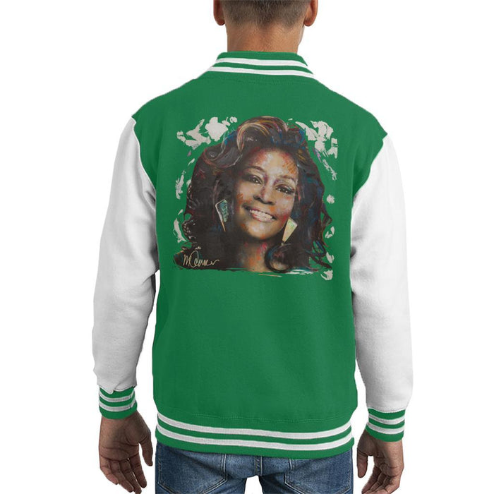 Sidney Maurer Original Portrait Of Whitney Houston White Kids Varsity Jacket - Kids Boys Varsity Jacket