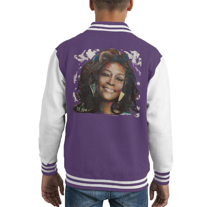 Sidney Maurer Original Portrait Of Whitney Houston White Kids Varsity Jacket - Kids Boys Varsity Jacket