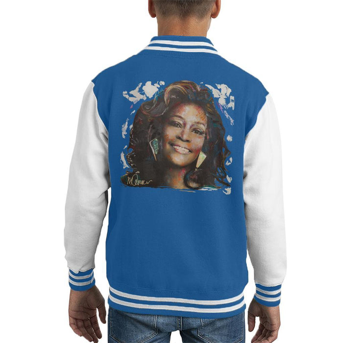 Sidney Maurer Original Portrait Of Whitney Houston White Kids Varsity Jacket - X-Small (3-4 yrs) / Royal/White - Kids Boys Varsity Jacket