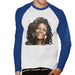 Sidney Maurer Original Portrait Of Whitney Houston White Mens Baseball Long Sleeved T-Shirt - Small / White/Royal - Mens Baseball Long