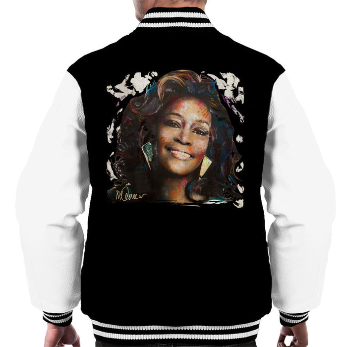 Sidney Maurer Original Portrait Of Whitney Houston White Mens Varsity Jacket - Mens Varsity Jacket