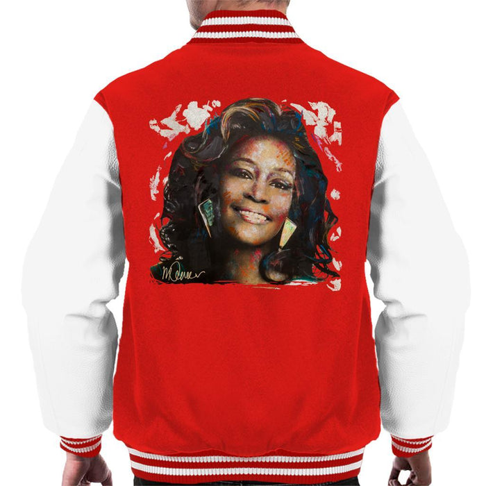 Sidney Maurer Original Portrait Of Whitney Houston White Mens Varsity Jacket - Mens Varsity Jacket