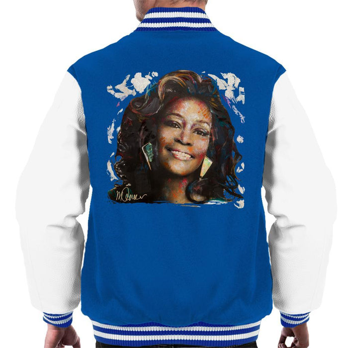 Sidney Maurer Original Portrait Of Whitney Houston White Mens Varsity Jacket - Small / Royal/White - Mens Varsity Jacket