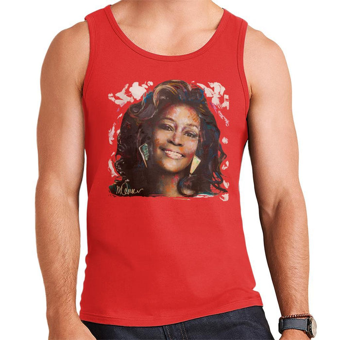Sidney Maurer Original Portrait Of Whitney Houston White Mens Vest - Small / Red - Mens Vest