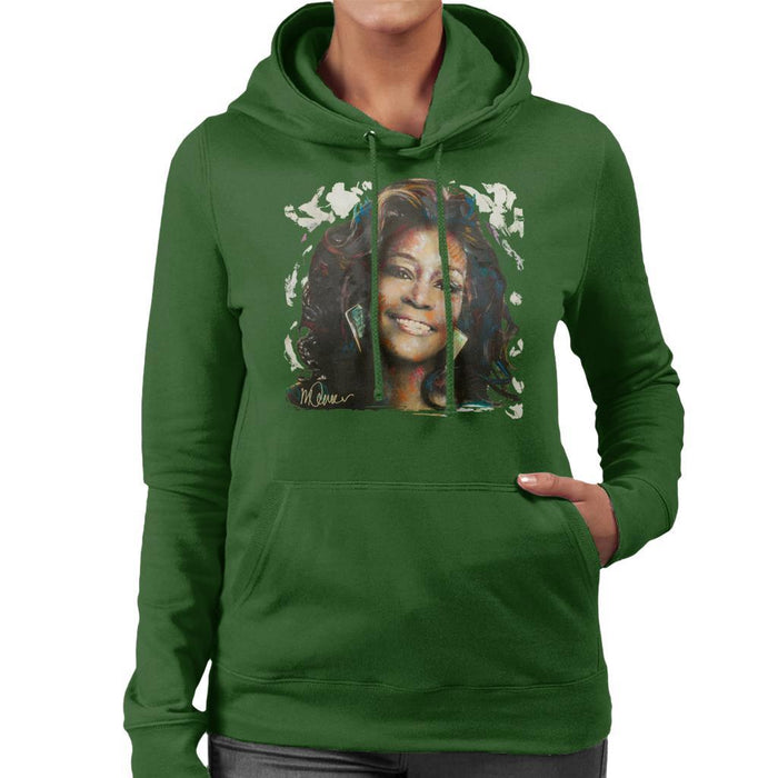 Sidney Maurer Original Portrait Of Whitney Houston White Womens Hooded Sweatshirt - Womens Hooded Sweatshirt