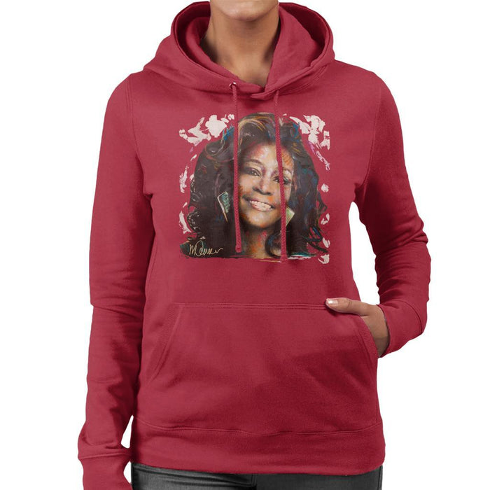 Sidney Maurer Original Portrait Of Whitney Houston White Womens Hooded Sweatshirt - Womens Hooded Sweatshirt
