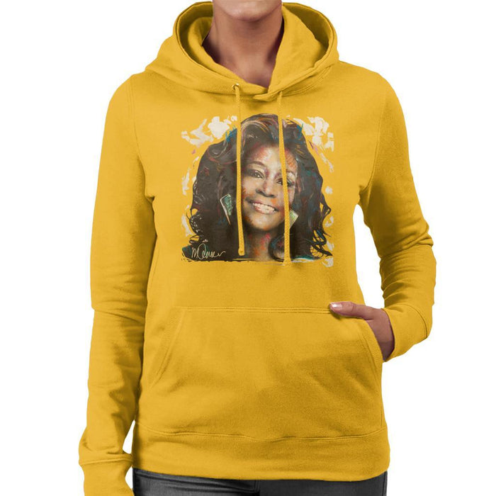 Sidney Maurer Original Portrait Of Whitney Houston White Womens Hooded Sweatshirt - Womens Hooded Sweatshirt