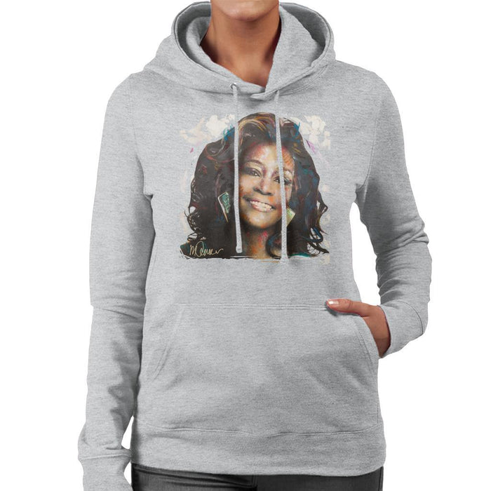 Sidney Maurer Original Portrait Of Whitney Houston White Womens Hooded Sweatshirt - Womens Hooded Sweatshirt