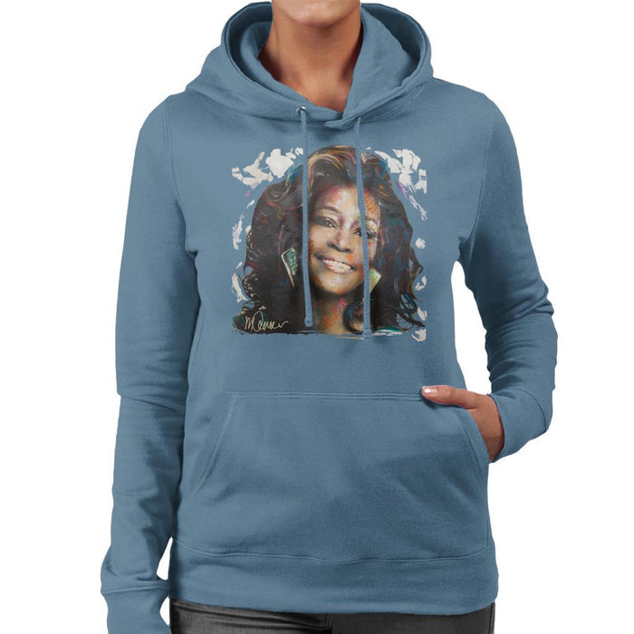 Sidney Maurer Original Portrait Of Whitney Houston White Womens Hooded Sweatshirt - Womens Hooded Sweatshirt