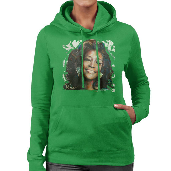 Sidney Maurer Original Portrait Of Whitney Houston White Womens Hooded Sweatshirt - Womens Hooded Sweatshirt