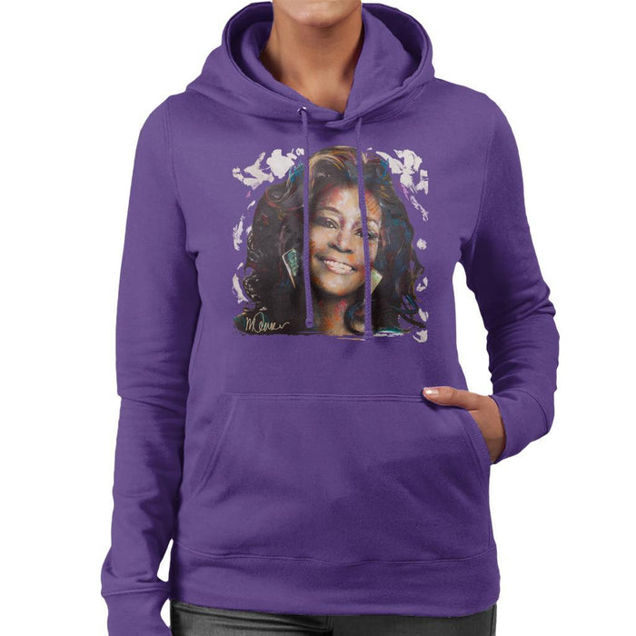 Sidney Maurer Original Portrait Of Whitney Houston White Womens Hooded Sweatshirt - Womens Hooded Sweatshirt
