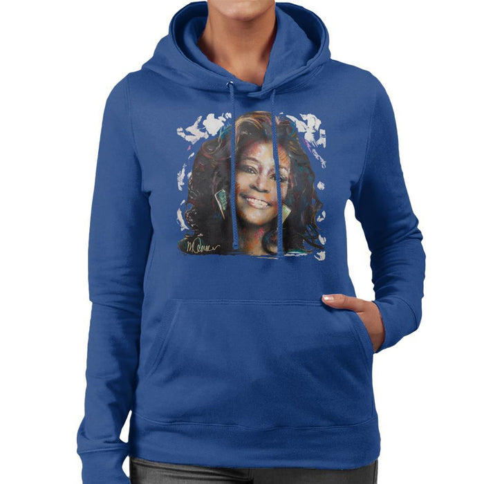 Sidney Maurer Original Portrait Of Whitney Houston White Womens Hooded Sweatshirt - Womens Hooded Sweatshirt