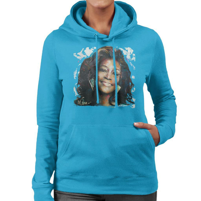 Sidney Maurer Original Portrait Of Whitney Houston White Womens Hooded Sweatshirt - Womens Hooded Sweatshirt