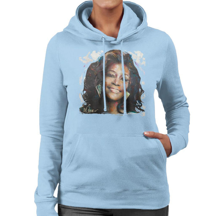Sidney Maurer Original Portrait Of Whitney Houston White Womens Hooded Sweatshirt - Womens Hooded Sweatshirt