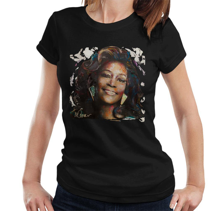 Sidney Maurer Original Portrait Of Whitney Houston White Womens T-Shirt - Womens T-Shirt