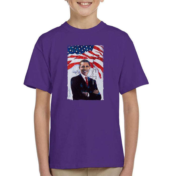 Sidney Maurer Original Portrait Of Barack Obama Kids T-Shirt - Kids Boys T-Shirt