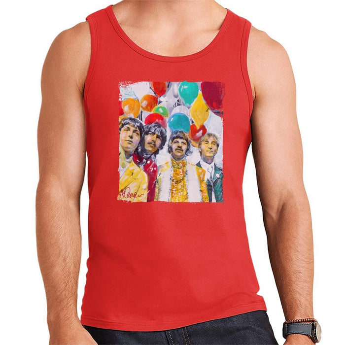 Sidney Maurer Original Portrait Of The Beatles Sgt Peppers 1967 Mens Vest - Red / Small - Mens Vest