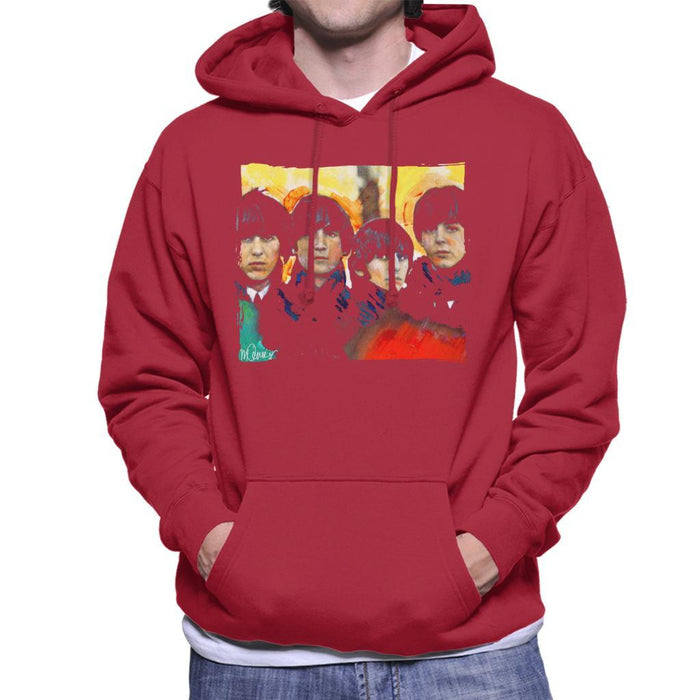Sidney Maurer Original Portrait Of The Beatles Bowl Cuts Mens Hooded Sweatshirt - Small / Cherry Red - Mens Hooded Sweatshirt