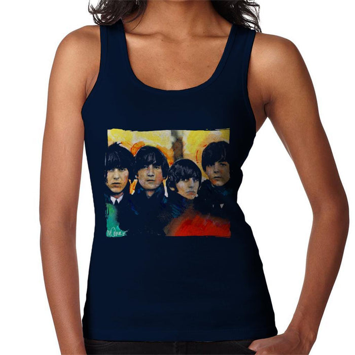 Sidney Maurer Original Portrait Of The Beatles Bowl Cuts Womens Vest - Small / Navy Blue - Womens Vest