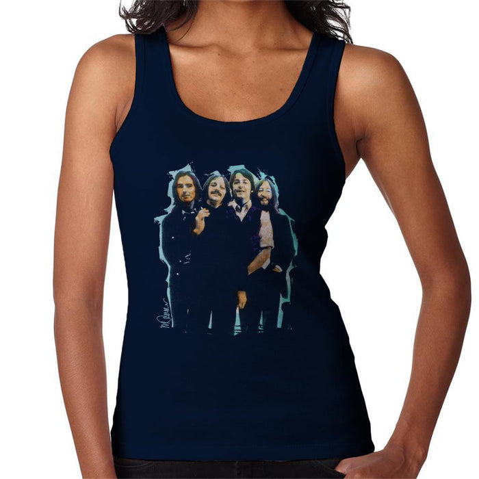 Sidney Maurer Original Portrait Of The Beatles Long Hair Womens Vest - Navy Blue / Small - Womens Vest