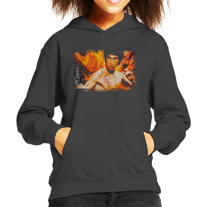 Sidney Maurer Original Portrait Of Bruce Lee Flames Enter The Dragon Kids Hooded Sweatshirt - Kids Boys Hooded Sweatshirt