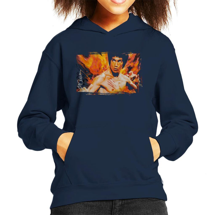 Sidney Maurer Original Portrait Of Bruce Lee Flames Enter The Dragon Kids Hooded Sweatshirt - Kids Boys Hooded Sweatshirt