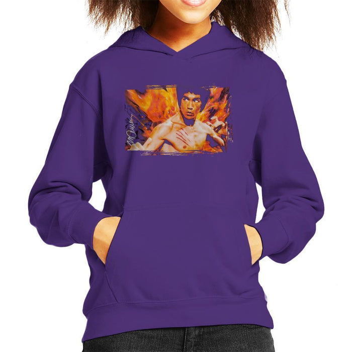 Sidney Maurer Original Portrait Of Bruce Lee Flames Enter The Dragon Kids Hooded Sweatshirt - Kids Boys Hooded Sweatshirt