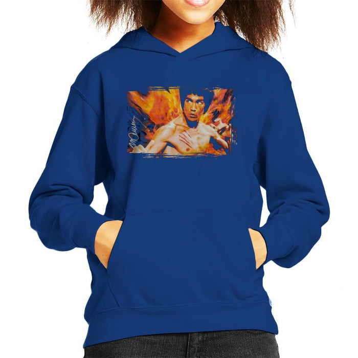 Sidney Maurer Original Portrait Of Bruce Lee Flames Enter The Dragon Kids Hooded Sweatshirt - Kids Boys Hooded Sweatshirt