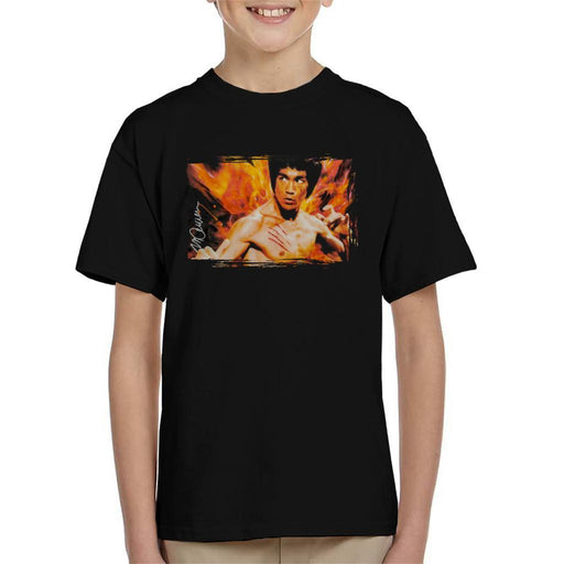 Sidney Maurer Original Portrait Of Bruce Lee Flames Enter The Dragon Kids T-Shirt - Kids Boys T-Shirt