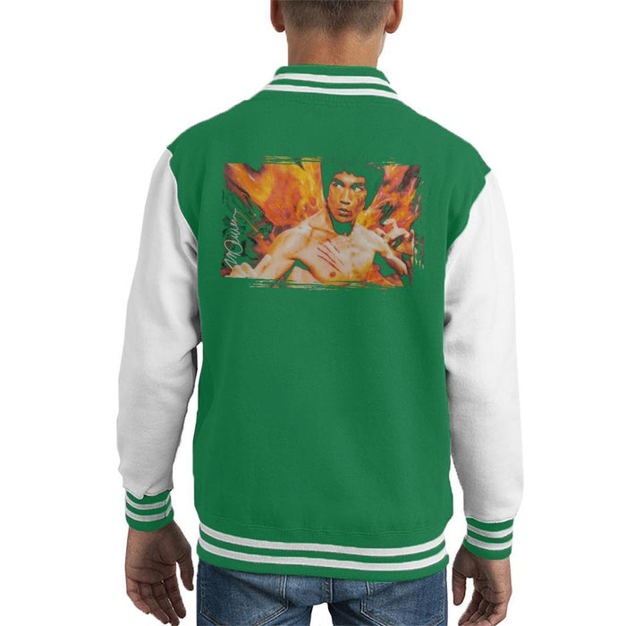Sidney Maurer Original Portrait Of Bruce Lee Flames Enter The Dragon Kids Varsity Jacket - Kids Boys Varsity Jacket