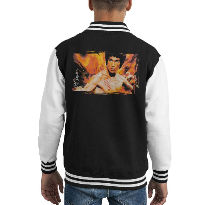 Sidney Maurer Original Portrait Of Bruce Lee Flames Enter The Dragon Kids Varsity Jacket - Kids Boys Varsity Jacket