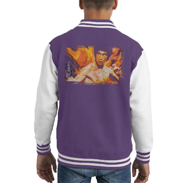 Sidney Maurer Original Portrait Of Bruce Lee Flames Enter The Dragon Kids Varsity Jacket - Kids Boys Varsity Jacket