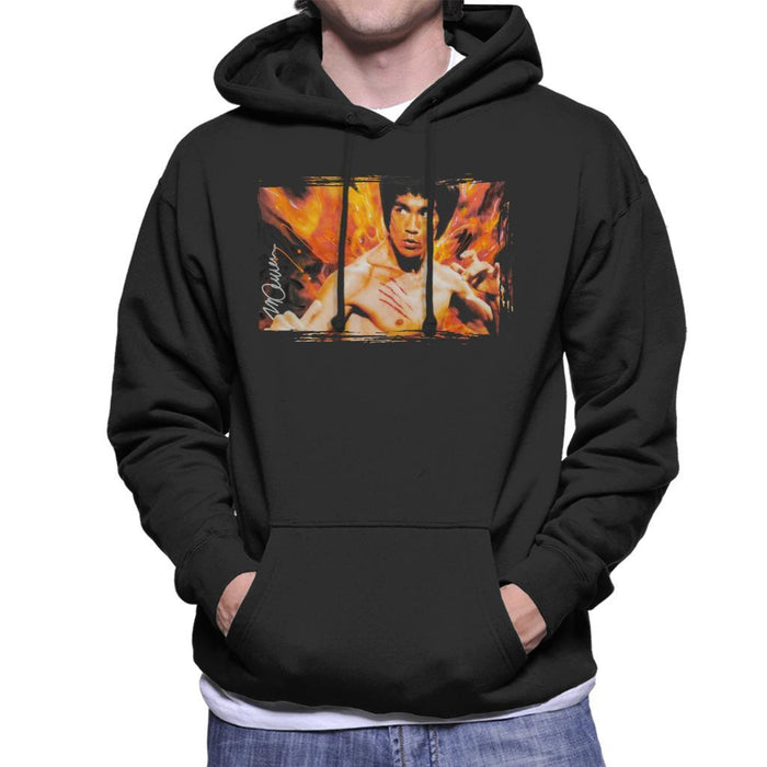 Sidney Maurer Original Portrait Of Bruce Lee Flames Enter The Dragon Mens Hooded Sweatshirt - Mens Hooded Sweatshirt