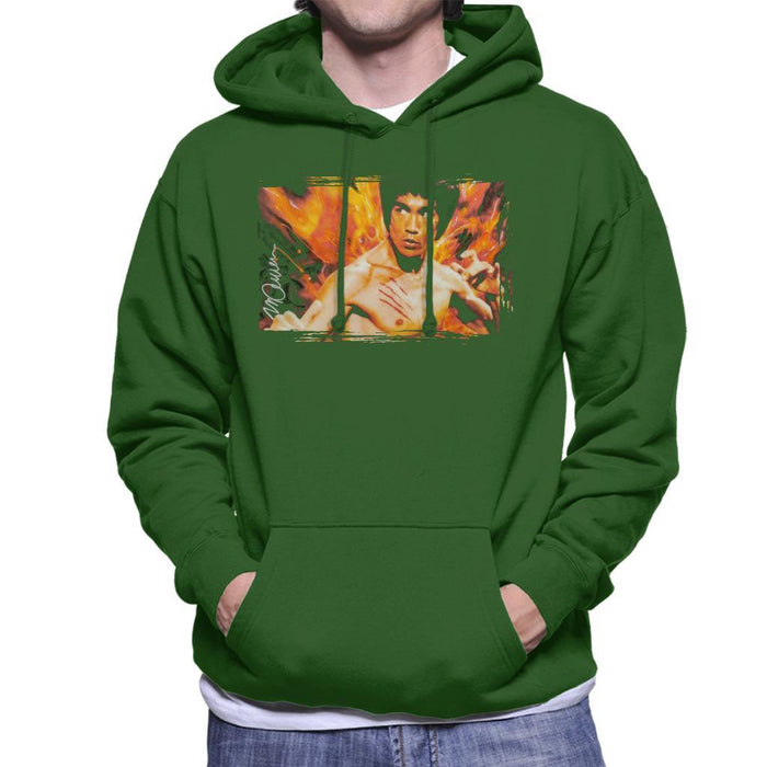 Sidney Maurer Original Portrait Of Bruce Lee Flames Enter The Dragon Mens Hooded Sweatshirt - Mens Hooded Sweatshirt
