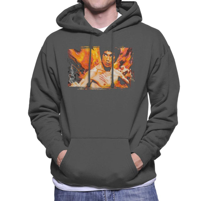 Sidney Maurer Original Portrait Of Bruce Lee Flames Enter The Dragon Mens Hooded Sweatshirt - Mens Hooded Sweatshirt