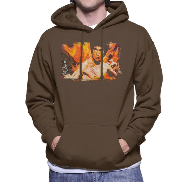 Sidney Maurer Original Portrait Of Bruce Lee Flames Enter The Dragon Mens Hooded Sweatshirt - Mens Hooded Sweatshirt