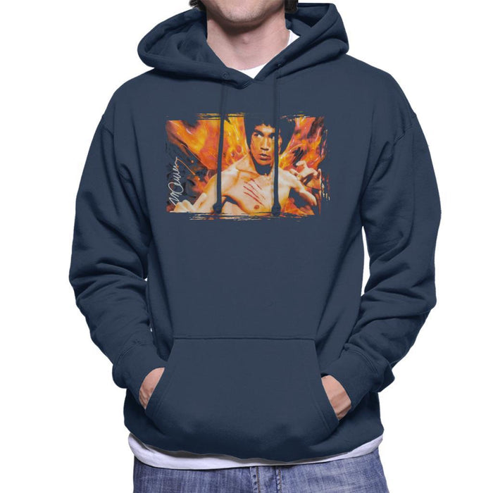 Sidney Maurer Original Portrait Of Bruce Lee Flames Enter The Dragon Mens Hooded Sweatshirt - Mens Hooded Sweatshirt