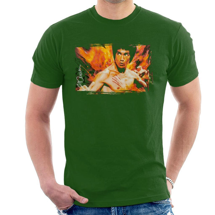 Sidney Maurer Original Portrait Of Bruce Lee Flames Enter The Dragon Mens T-Shirt - Mens T-Shirt